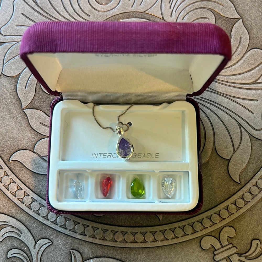 NWT * Sterling Silver Teardrop Necklace With Interchangeable Stones